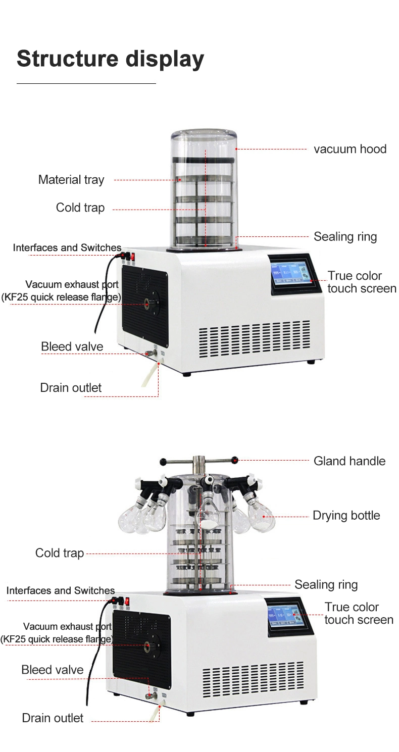Benchtop Scientific Pharmaceutical Small Mini Vacuum Laboratory Food Freeze Dryer Price, Lyophilizer Freeze Dryer Machine